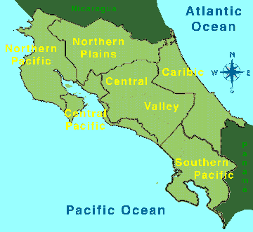 costa rica regionen karte